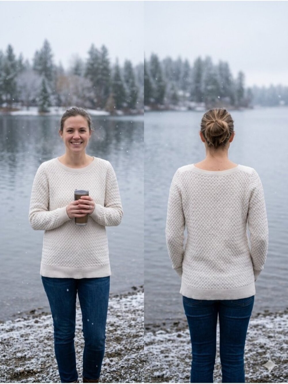 L.L. Bean Women Large Cotton Basketweave Pullover Sweater Cream Off White 292546
